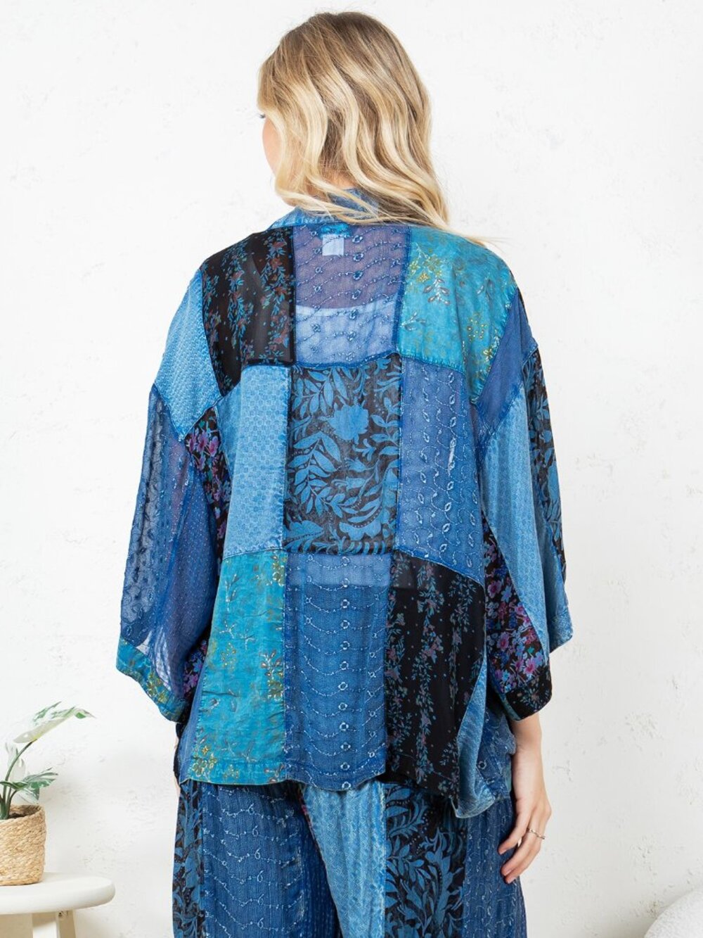 Western Kimono Top In Overdyed Mix N Match Patches - Picture 3 of 5